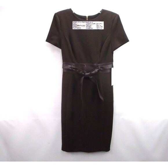 Calvin Klein Womens Size 6 Short Sleeve Brown Sheath Dress Faux Leather Belt - Picture 1 of 11